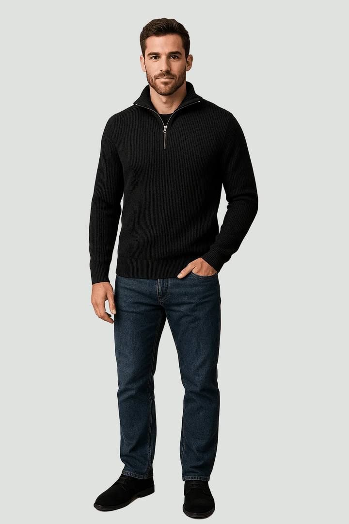 Men’s Textured Half-Zip Jumper with High Collar