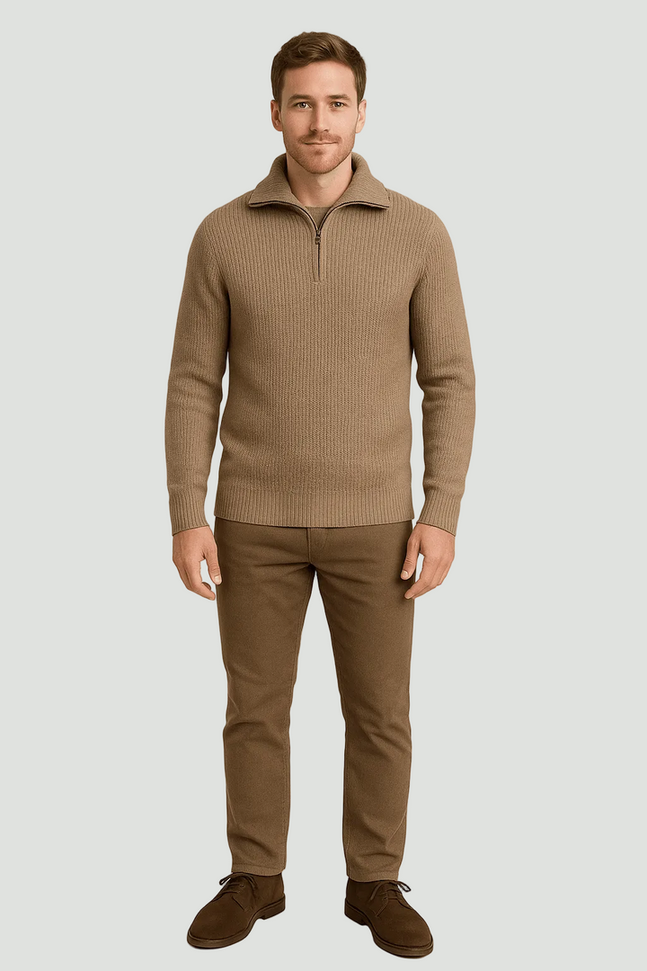 Men’s Textured Half-Zip Jumper with High Collar