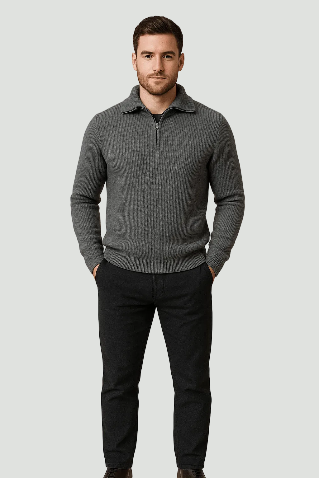 Men’s Textured Half-Zip Jumper with High Collar