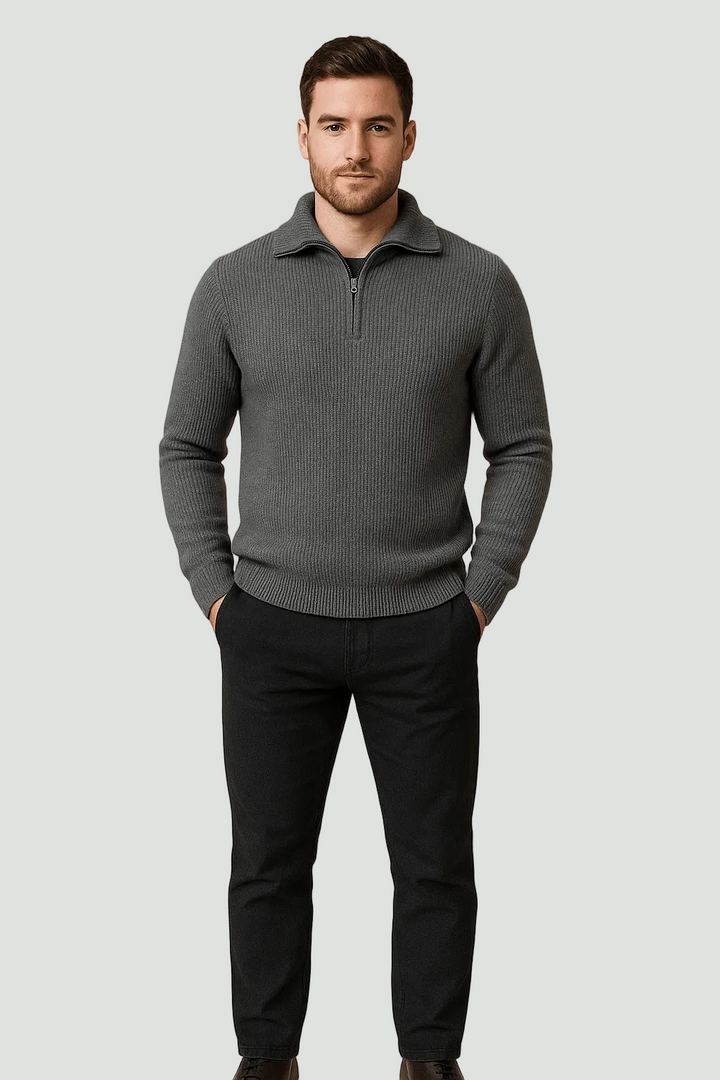 Men’s Textured Half-Zip Jumper with High Collar