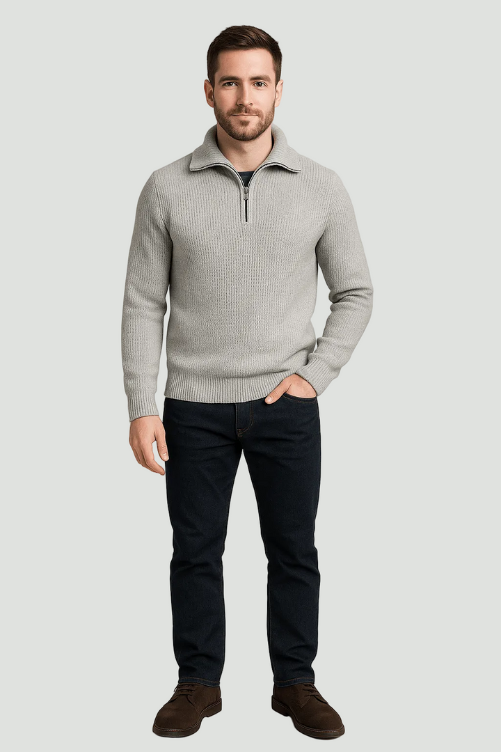 Men’s Textured Half-Zip Jumper with High Collar