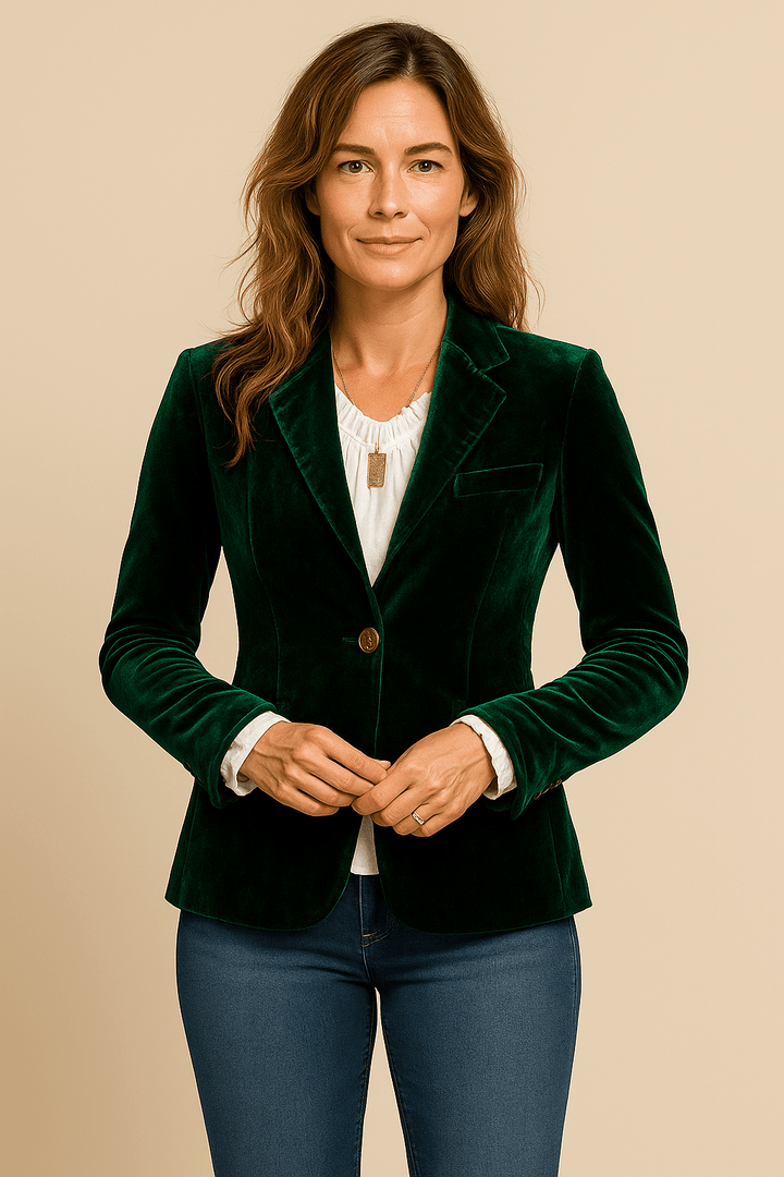 Women’s Retro Lapel Blazer – Slim Fit Office Jacket with Pockets