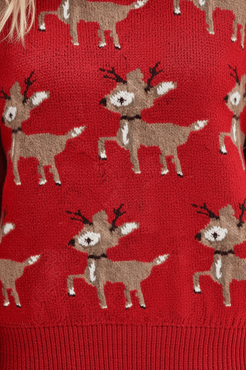Women’s Oversized Jacquard Knit Jumper with Deer Pattern
