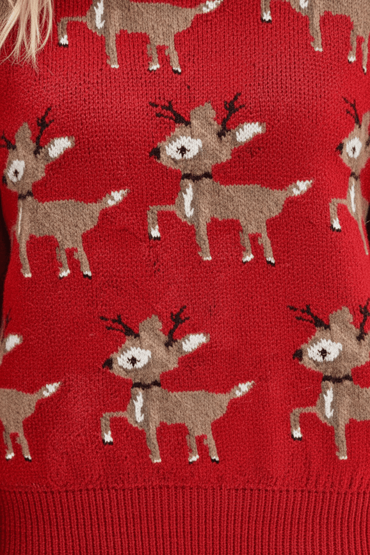 Women’s Oversized Jacquard Knit Jumper with Deer Pattern