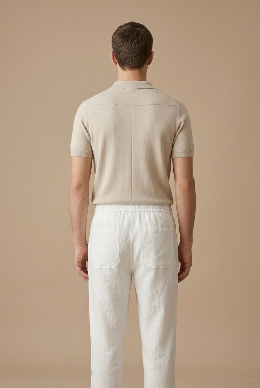 Men's Woven Straight-Leg Trousers with Elasticated Drawstring Waist