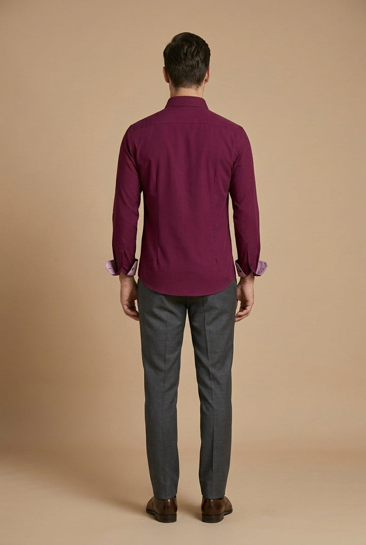 Men's Long-Sleeve Dress Shirt with Double Collar and Contrast Cuffs