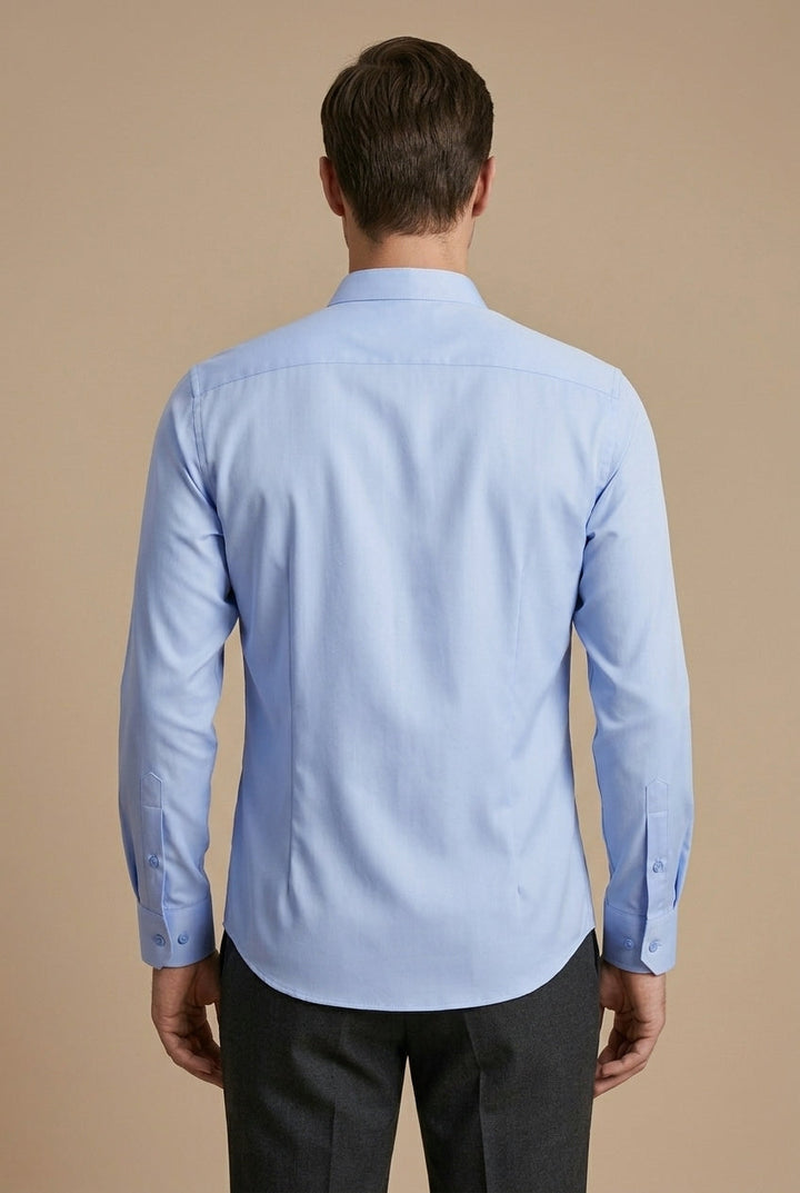 Men's Long-Sleeve Mandarin Collar Shirt with Hidden Placket