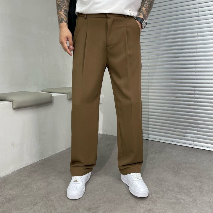 Men's Wide-Leg Dress Trousers with Double Pleat Front and Belt Loops