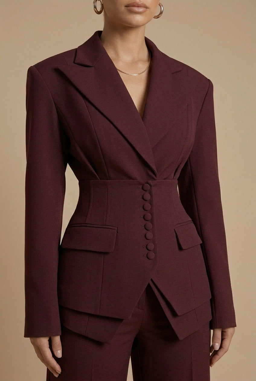 Women's Two-Piece Suit with Peaked Lapel Blazer and Wide-Leg Trousers