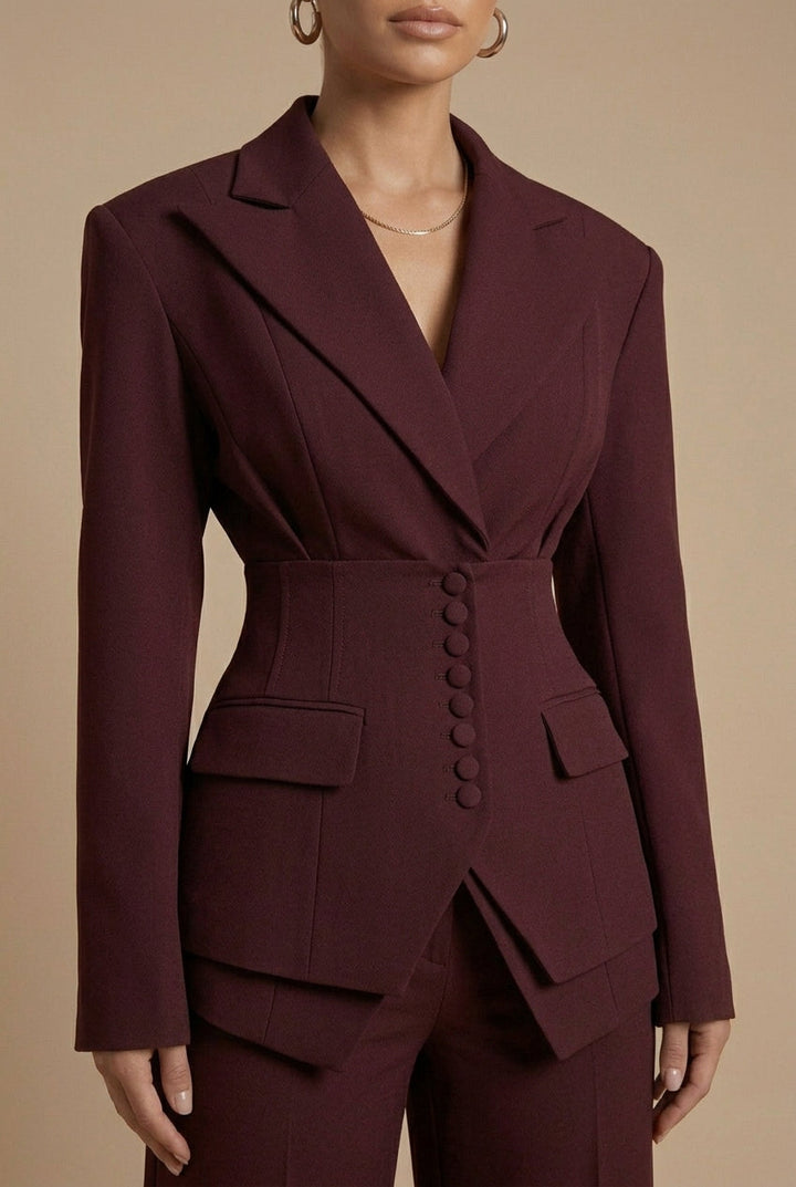 Women's Two-Piece Suit with Peaked Lapel Blazer and Wide-Leg Trousers