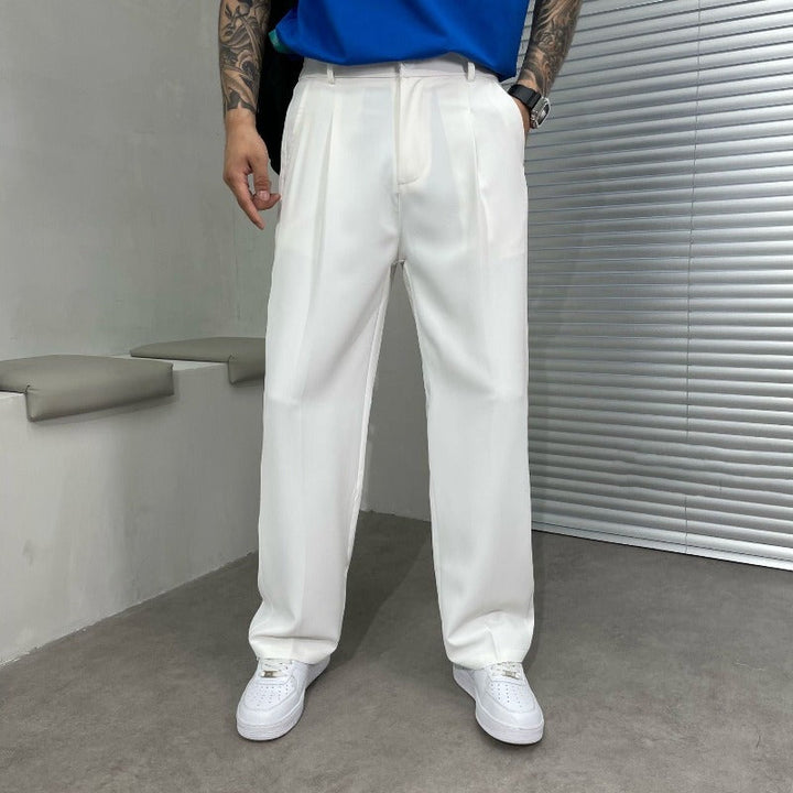 Men's Wide-Leg Dress Trousers with Double Pleat Front and Belt Loops