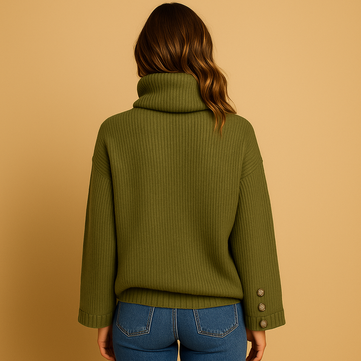 Women’s Knitted Turtleneck Sweater with Button Detail and Comfortable Fit
