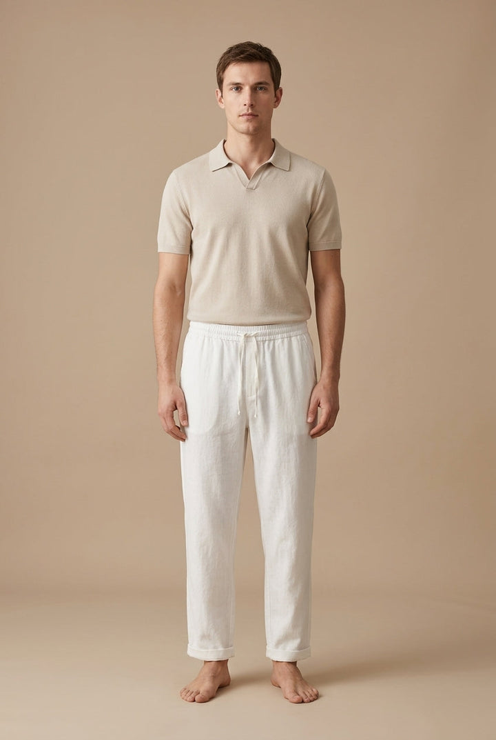 Men's Woven Straight-Leg Trousers with Elasticated Drawstring Waist
