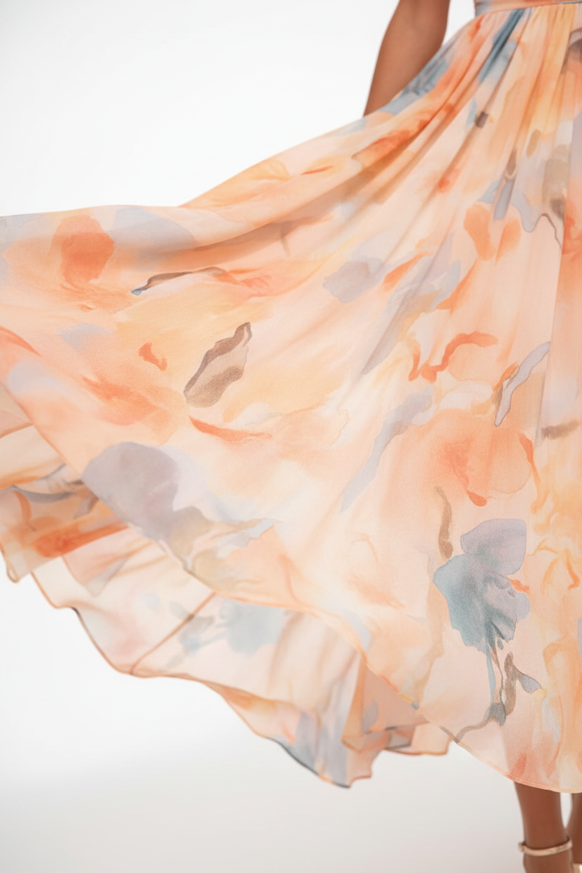 Women's Floral Halter-Neck Chiffon Maxi Dress with Open Back