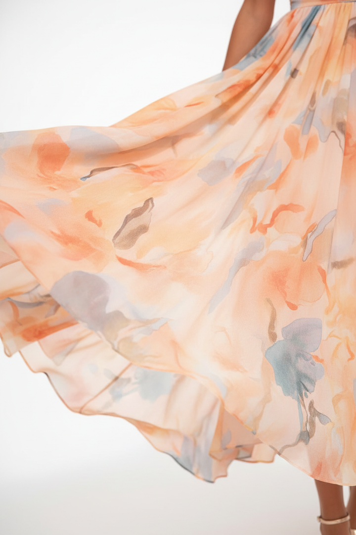 Women's Floral Halter-Neck Chiffon Maxi Dress with Open Back