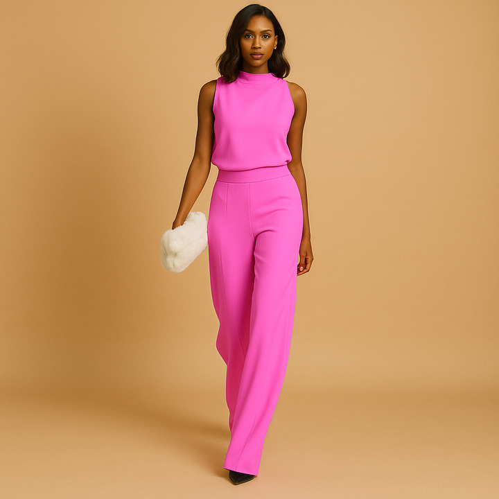 Women's Wide-Leg Jumpsuit with Halter Neck and High Waist