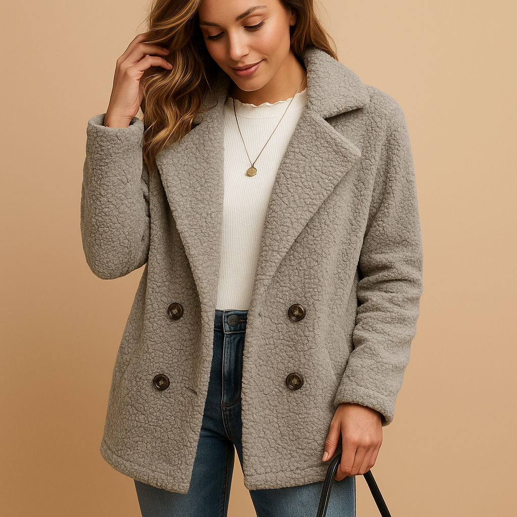 Women’s Short Teddy Winter Coat with Button Fastening