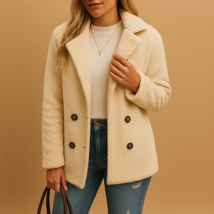 Women’s Short Teddy Winter Coat with Button Fastening