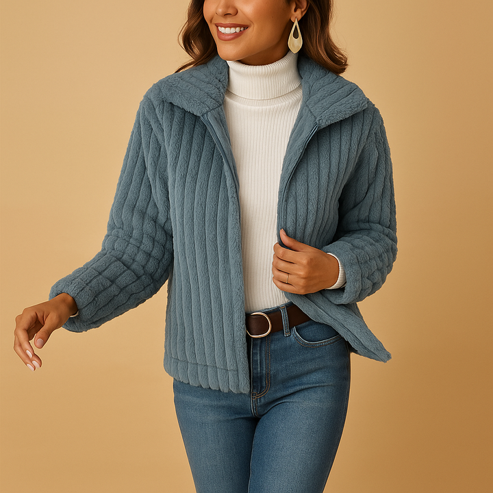 Women’s Long Fleece Jacket with Stand Collar – Warmth Meets Everyday Elegance