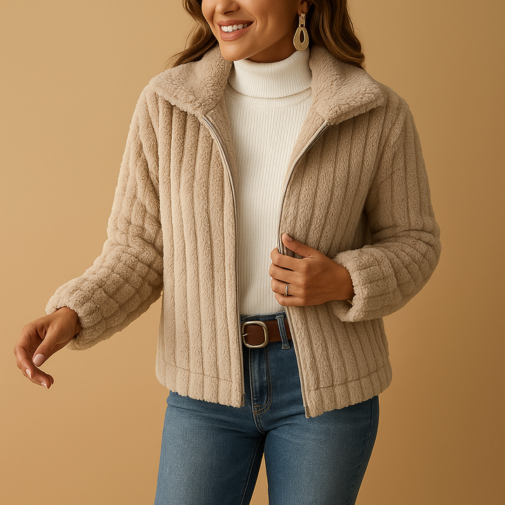 Women’s Long Fleece Jacket with Stand Collar – Warmth Meets Everyday Elegance