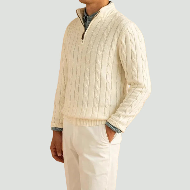 Men’s Half Zip Sweater – Old Money Style Jacquard Knit