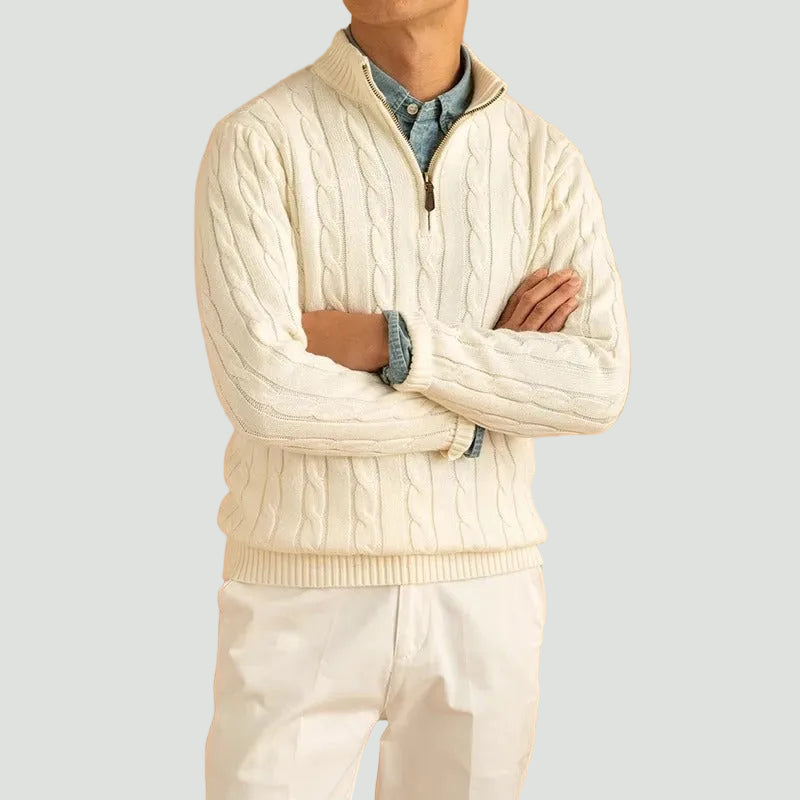 Men’s Half Zip Sweater – Old Money Style Jacquard Knit