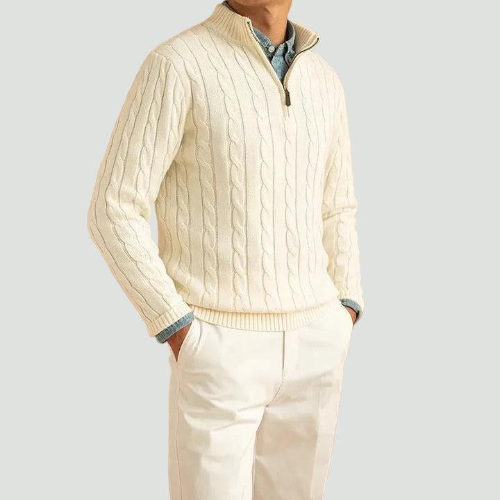 Men’s Half Zip Sweater – Old Money Style Jacquard Knit