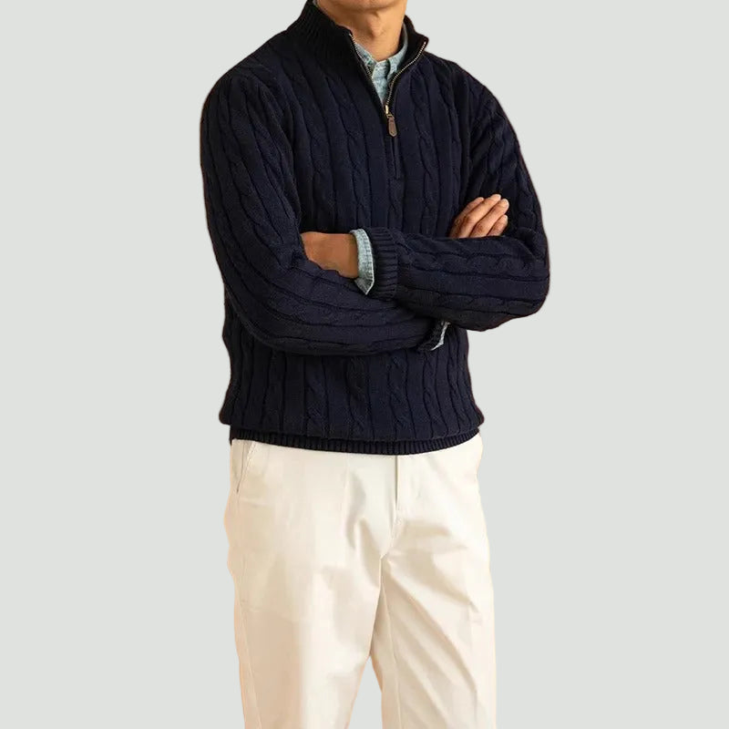 Men’s Half Zip Sweater – Old Money Style Jacquard Knit