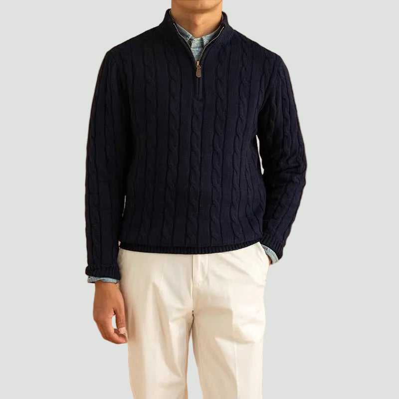 Men’s Half Zip Sweater – Old Money Style Jacquard Knit