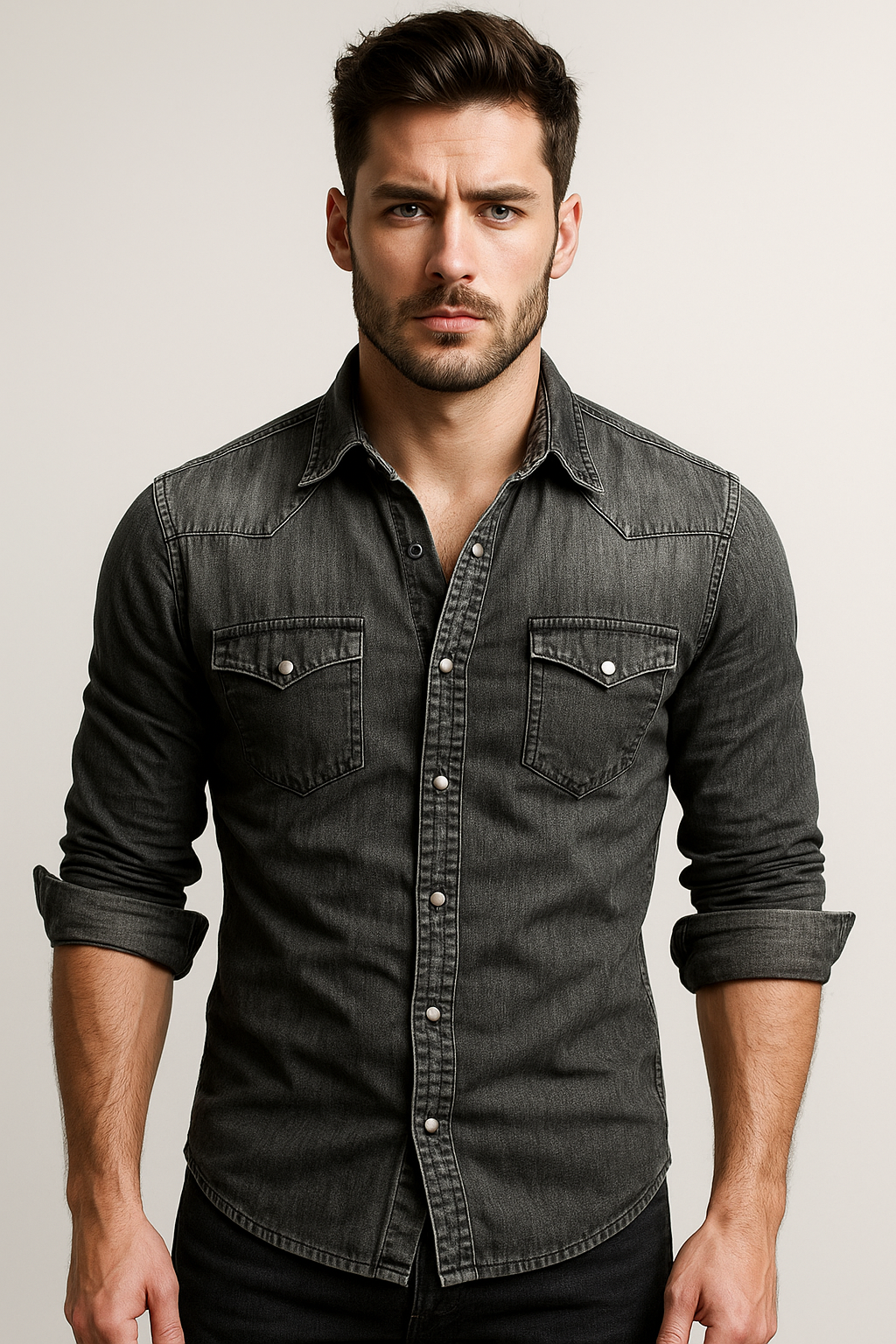 Men's Relaxed-Fit Denim Shirt with Classic Collar for Casual Wear