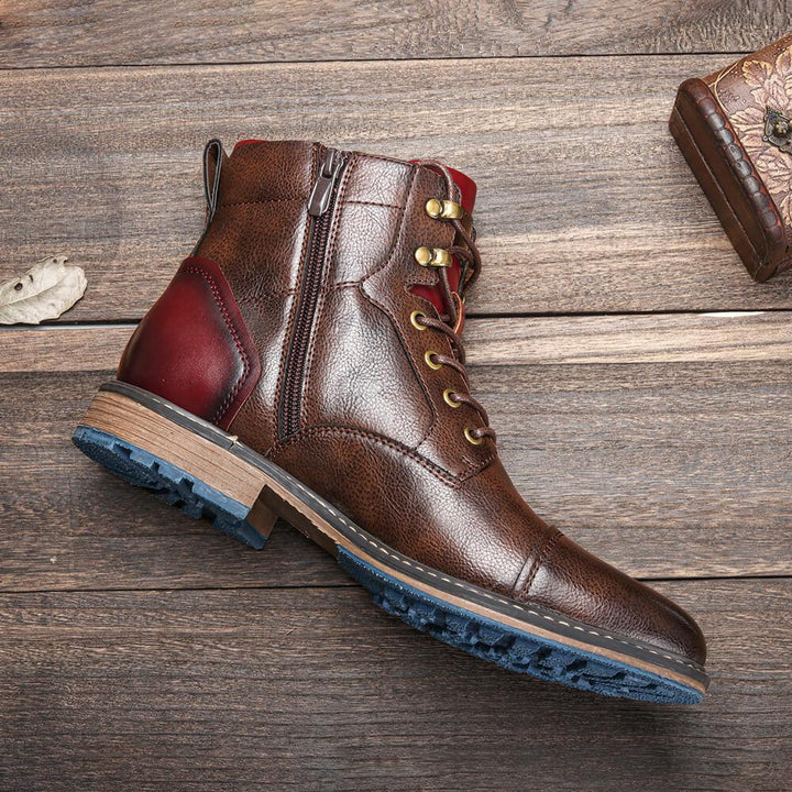 Men's Leather Lace-Up Boots with Side Zip for Everyday Wear