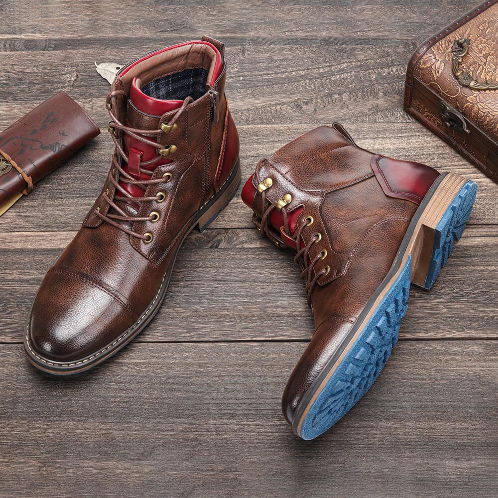 Men's Leather Lace-Up Boots with Side Zip for Everyday Wear