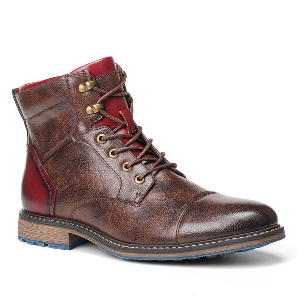 Men's Leather Lace-Up Boots with Side Zip for Everyday Wear