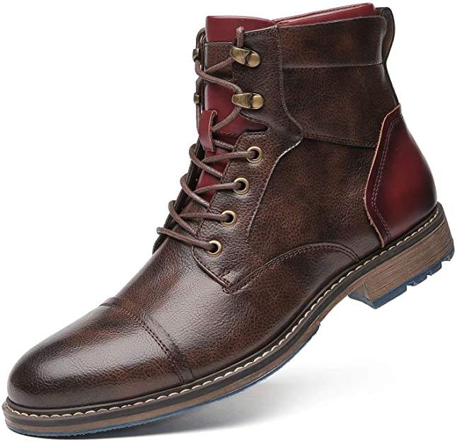 Men's Leather Lace-Up Boots with Side Zip for Everyday Wear