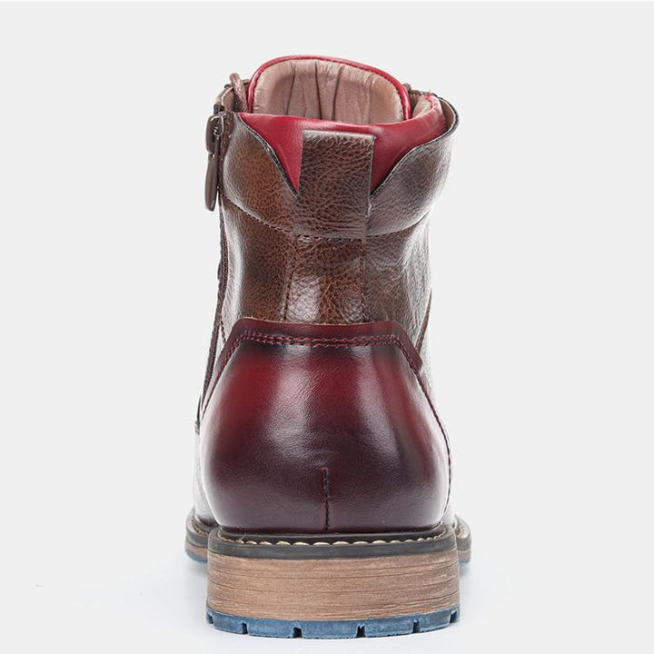Men's Leather Lace-Up Boots with Side Zip for Everyday Wear