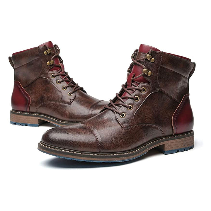 Men's Leather Lace-Up Boots with Side Zip for Everyday Wear