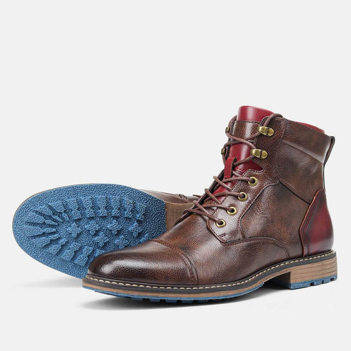 Men's Leather Lace-Up Boots with Side Zip for Everyday Wear