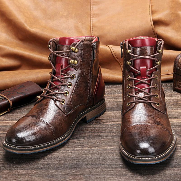Men's Leather Lace-Up Boots with Side Zip for Everyday Wear