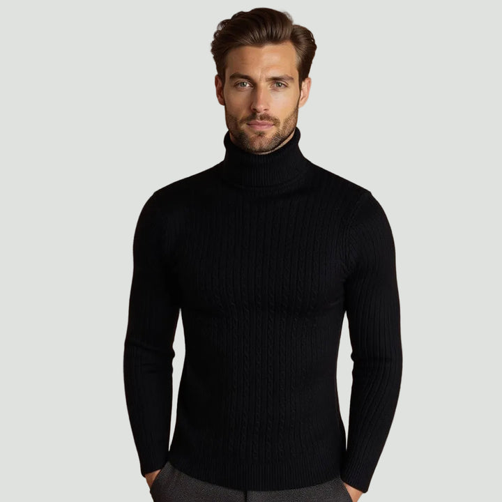 Men’s Cable Knit Turtleneck Jumper – Warm Roll Neck Knit
