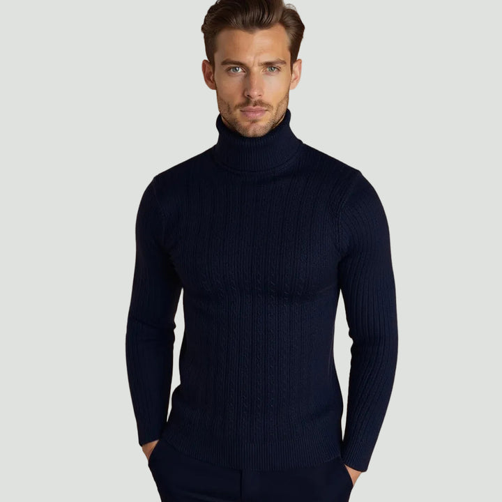 Men’s Cable Knit Turtleneck Jumper – Warm Roll Neck Knit