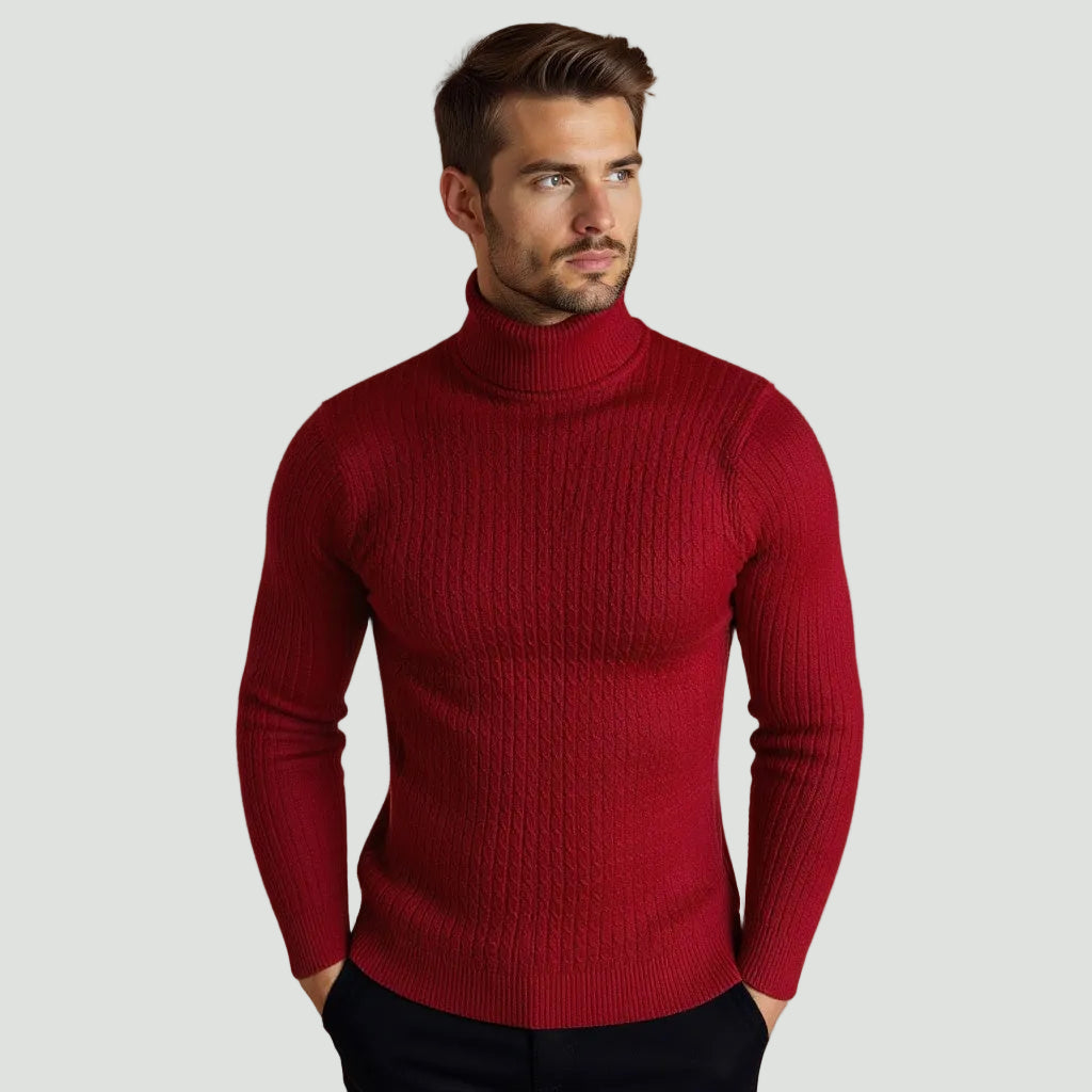 Men’s Cable Knit Turtleneck Jumper – Warm Roll Neck Knit