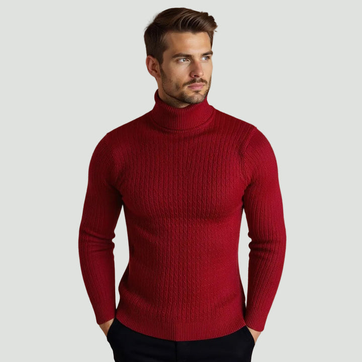 Men’s Cable Knit Turtleneck Jumper – Warm Roll Neck Knit