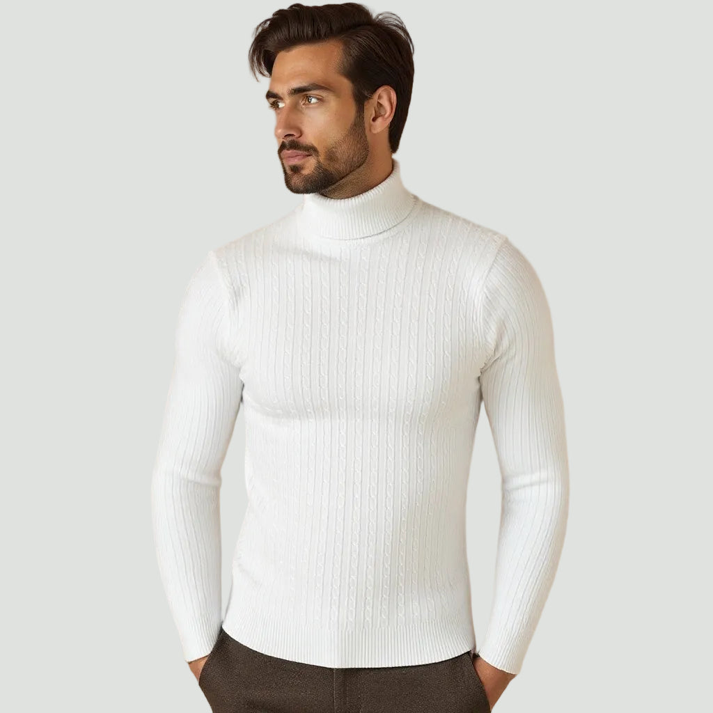Men’s Cable Knit Turtleneck Jumper – Warm Roll Neck Knit
