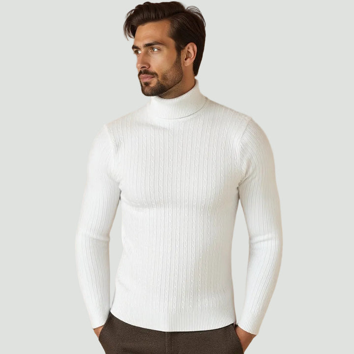 Men’s Cable Knit Turtleneck Jumper – Warm Roll Neck Knit