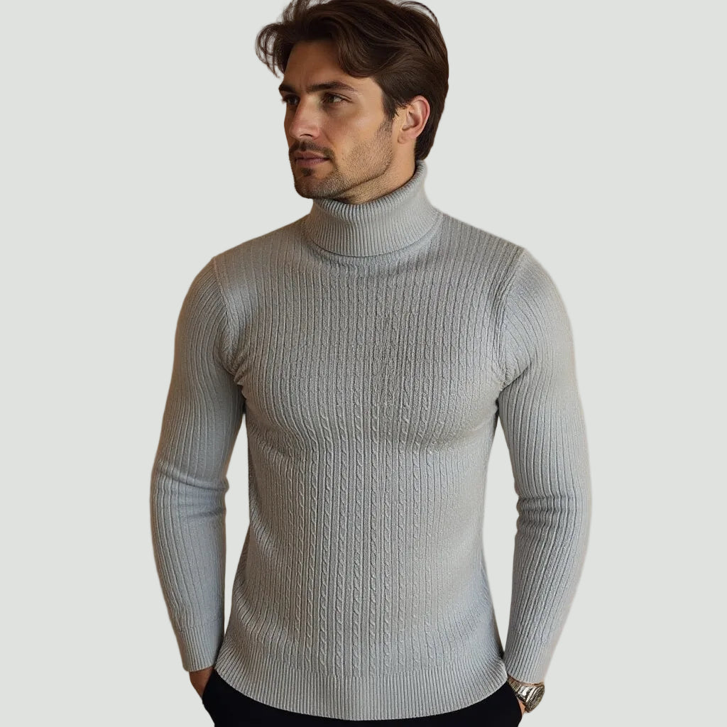 Men’s Cable Knit Turtleneck Jumper – Warm Roll Neck Knit