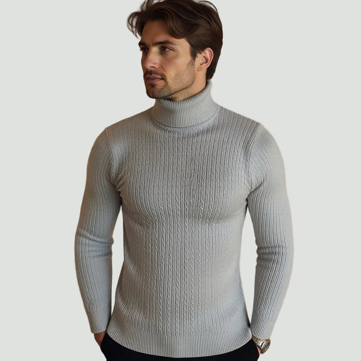 Men’s Cable Knit Turtleneck Jumper – Warm Roll Neck Knit