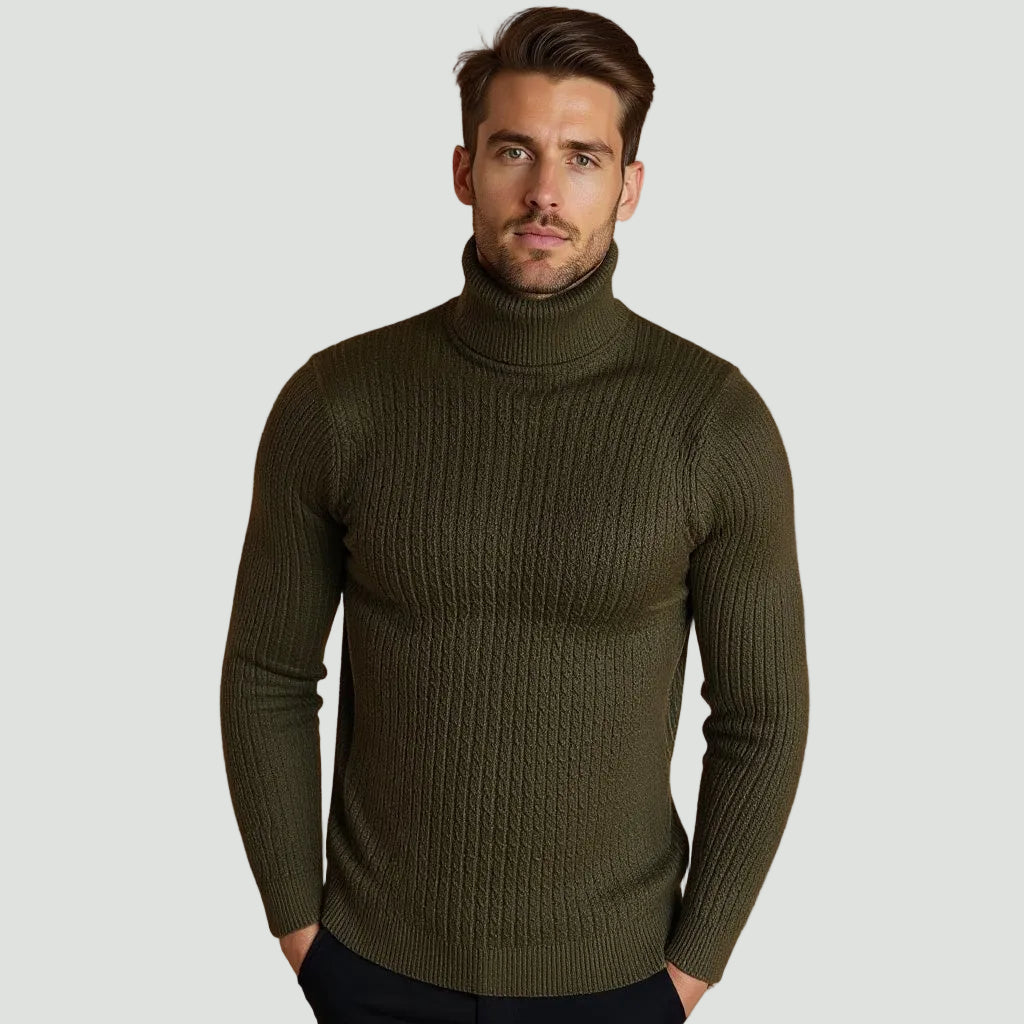 Men’s Cable Knit Turtleneck Jumper – Warm Roll Neck Knit