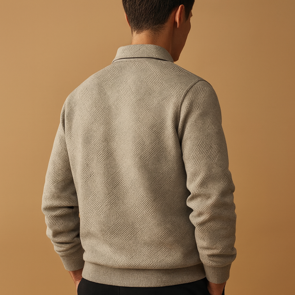 Men’s Quarter-Zip Polo Sweater with Geometric Pattern