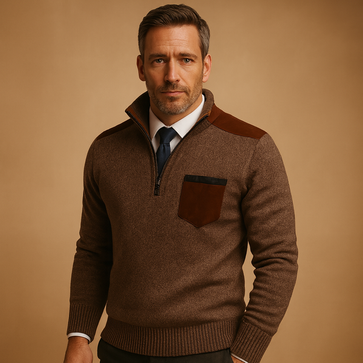 Men’s Half Zip Sweater with Collar and Chest Pocket – Warm and Versatile