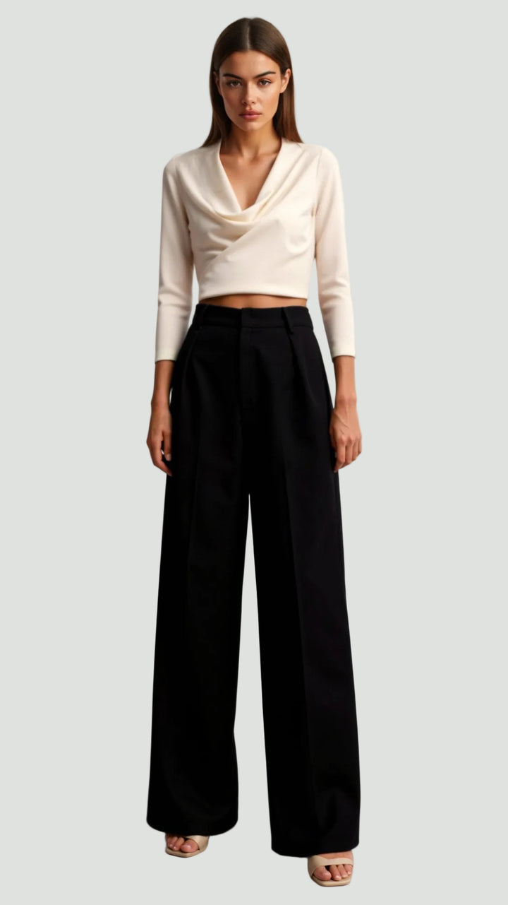 Women’s Wide-Leg Trousers – High Waist with Pleats and Side Pockets
